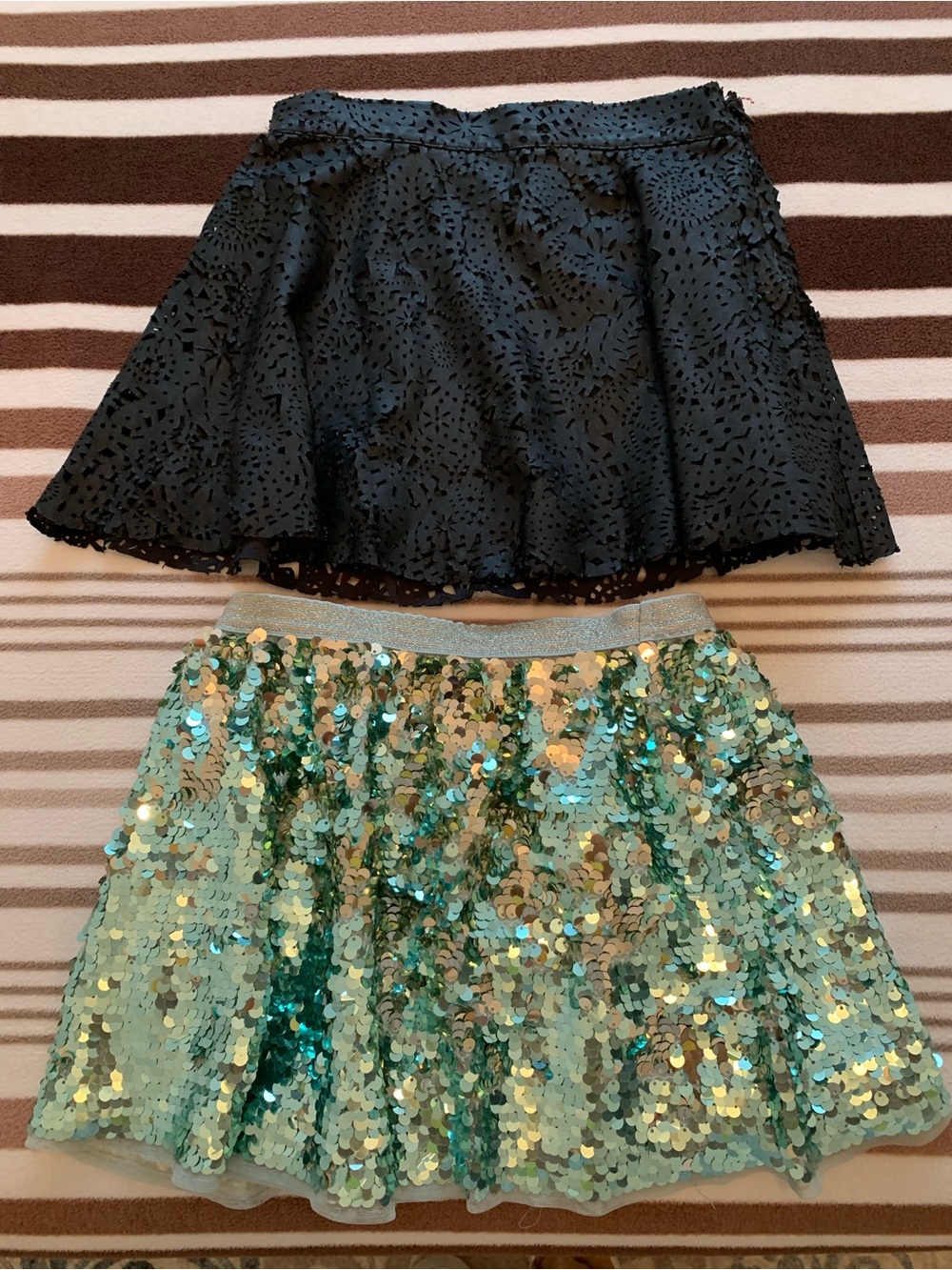 H&M Black Eyelet Mini Skirt & H&M Green Sequin Mini Skirt